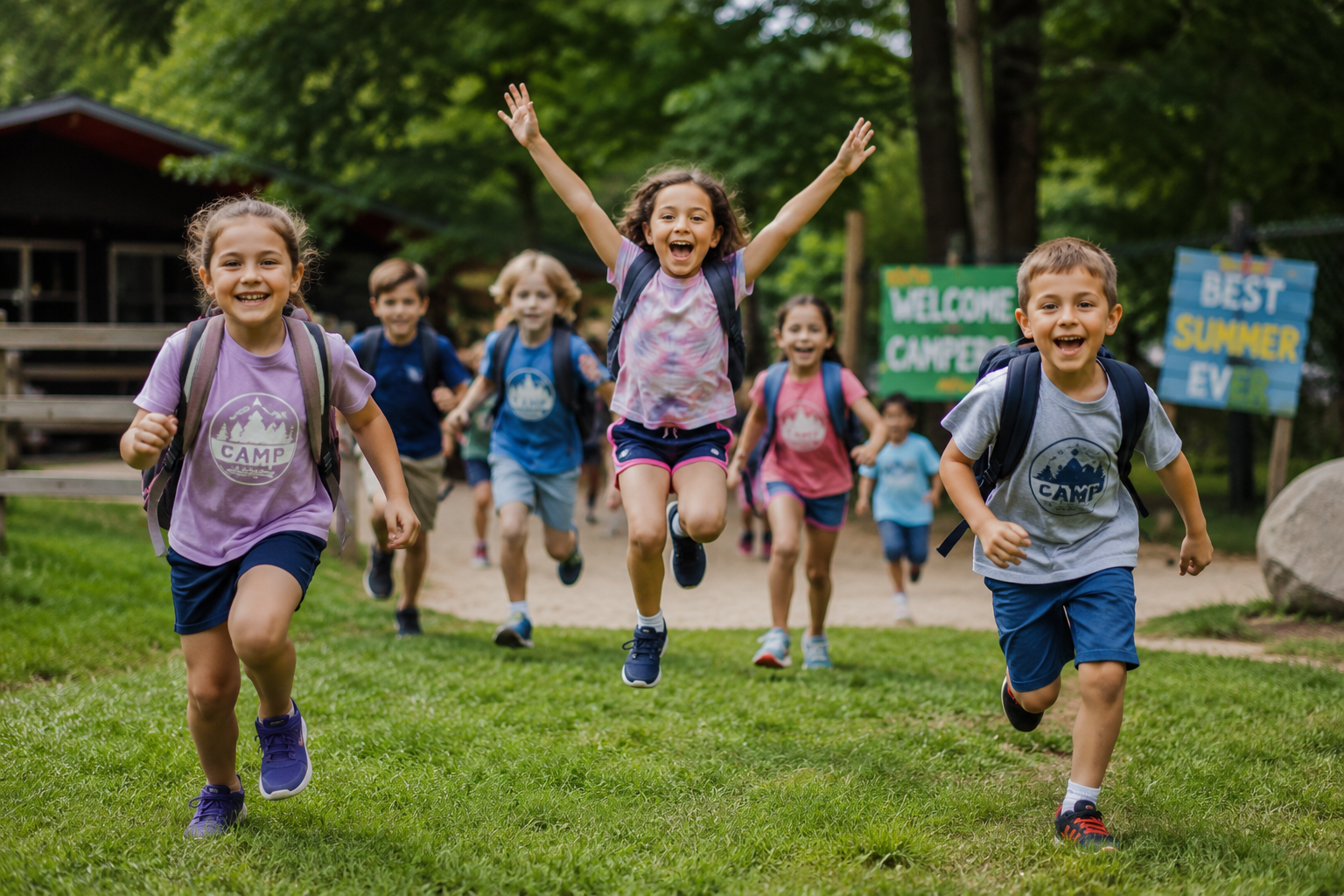 Niños en el campamento de verano de El Espinar, Sierra de Guadarrama disfrutando actividades