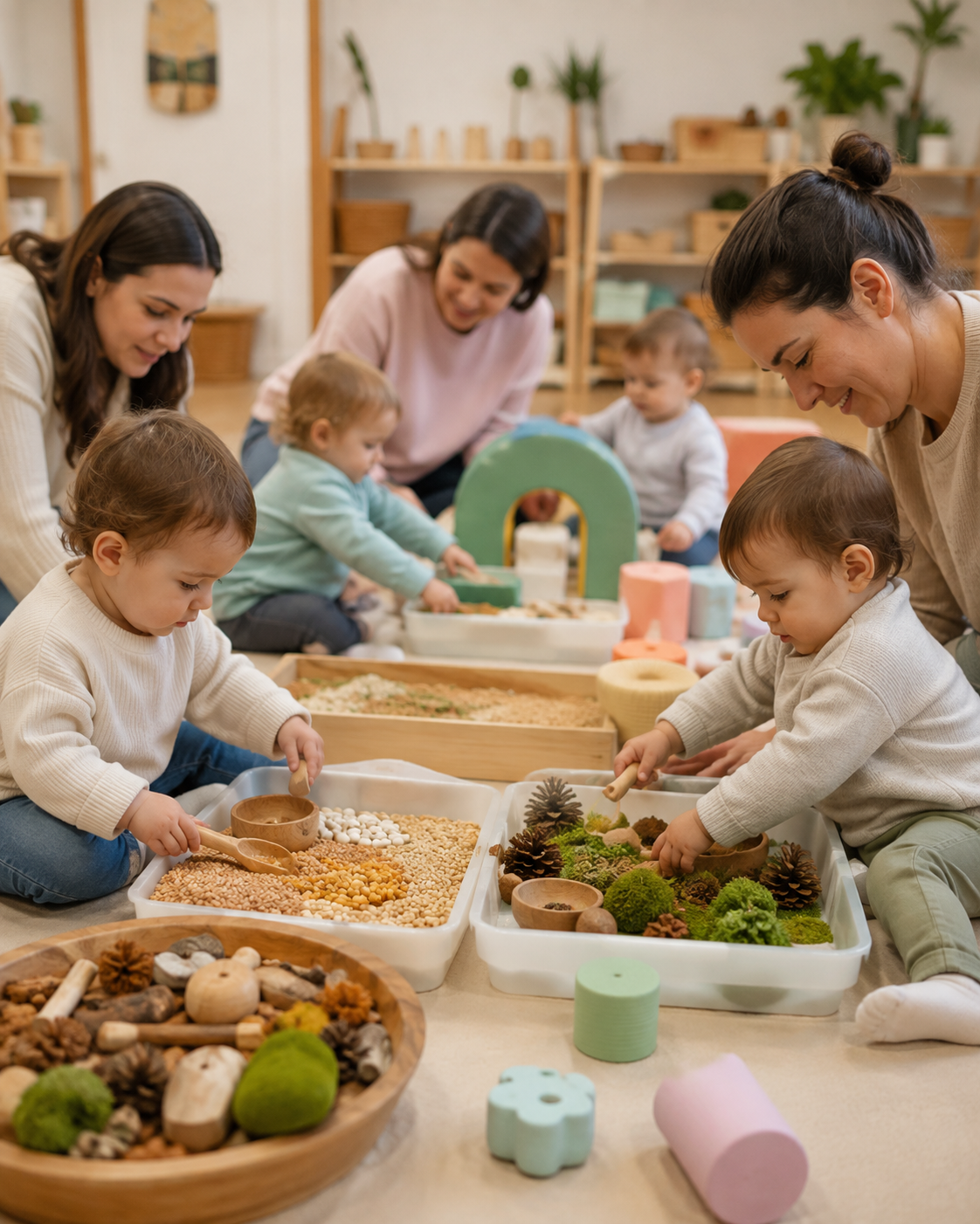 Bebés en el taller sensorial con sus familias